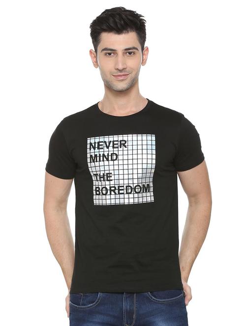 black cotton chest print t-shirt - 15730002 - Standard Image - 1