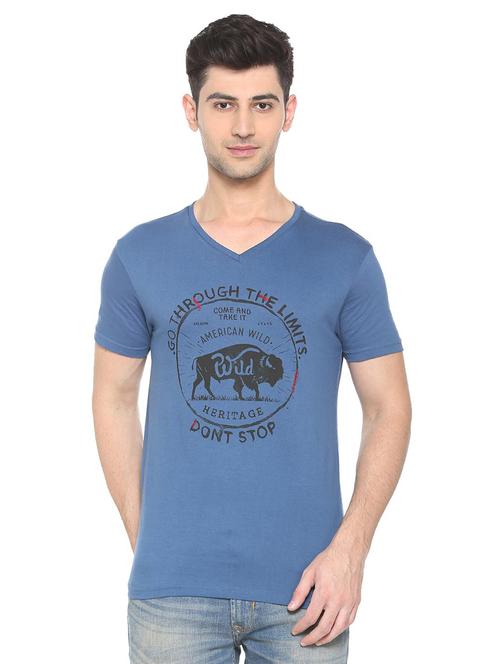 blue cotton chest print t-shirt - 15730010 - Standard Image - 1