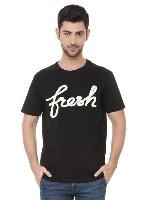 black cotton chest print t-shirt - 15730018 - Standard Image - 1