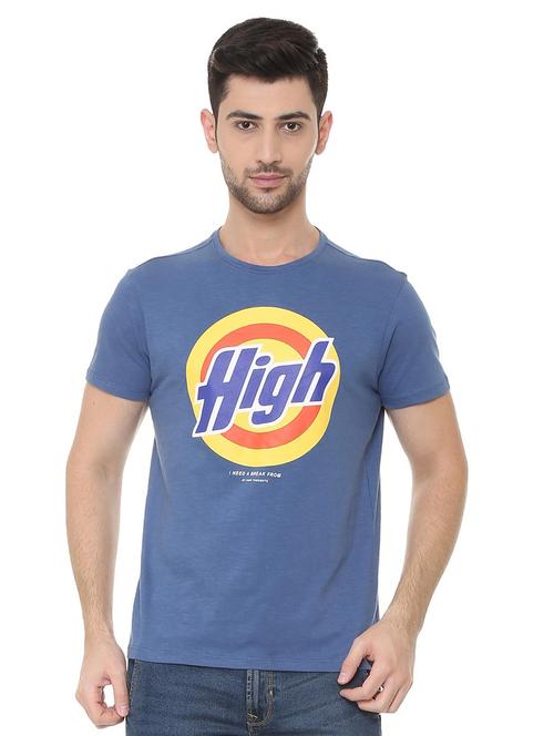 blue cotton chest print t-shirt - 15730021 - Standard Image - 1