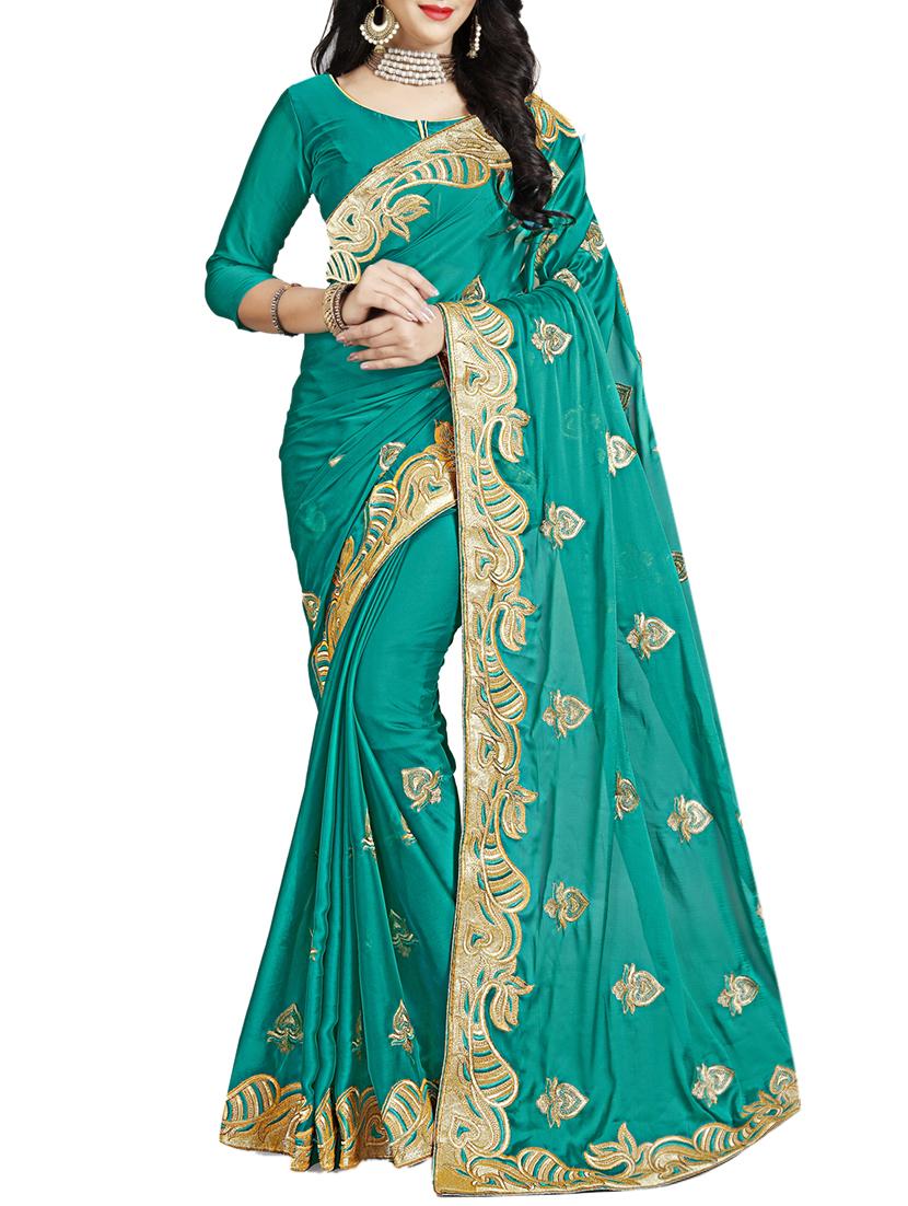 turquoise embroidered saree with blouse - 15730023 - Zoom Image - 1