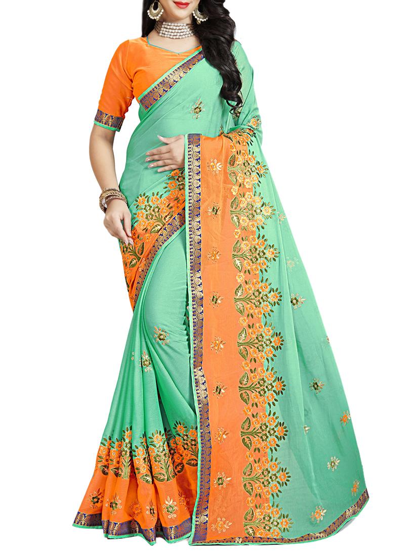 floral resham embroidered saree with blouse - 15730025 - Zoom Image - 1