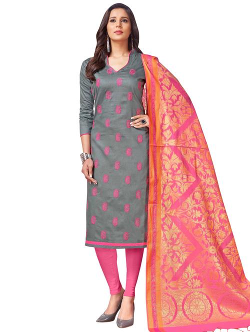 Embroidered churidaar suit with banarasi dupatta - 15730027 - Standard Image - 1