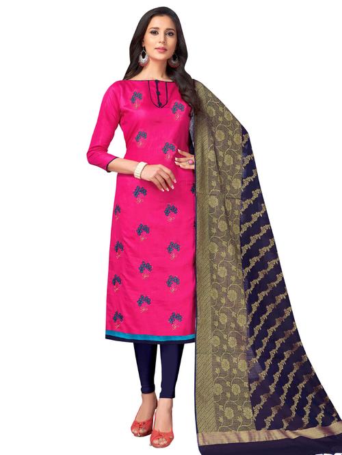 Embroidered churidaar suit with banarasi dupatta - 15730029 - Standard Image - 1