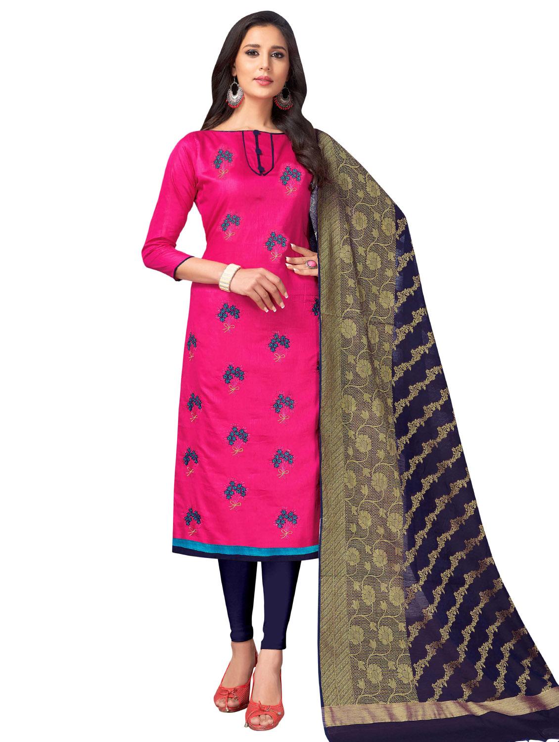 Embroidered churidaar suit with banarasi dupatta - 15730029 - Zoom Image - 1