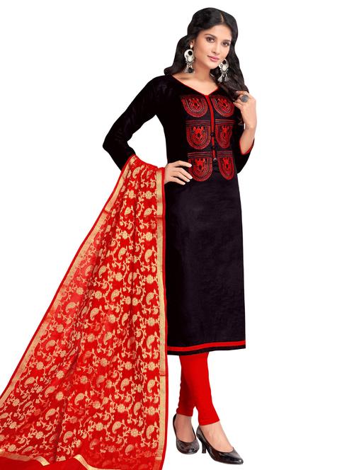 Embroidered churidaar suit with banarasi dupatta - 15730031 - Standard Image - 1