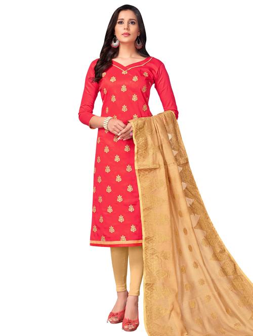 Embroidered semi-stitched churidaar suit - 15730037 - Standard Image - 1
