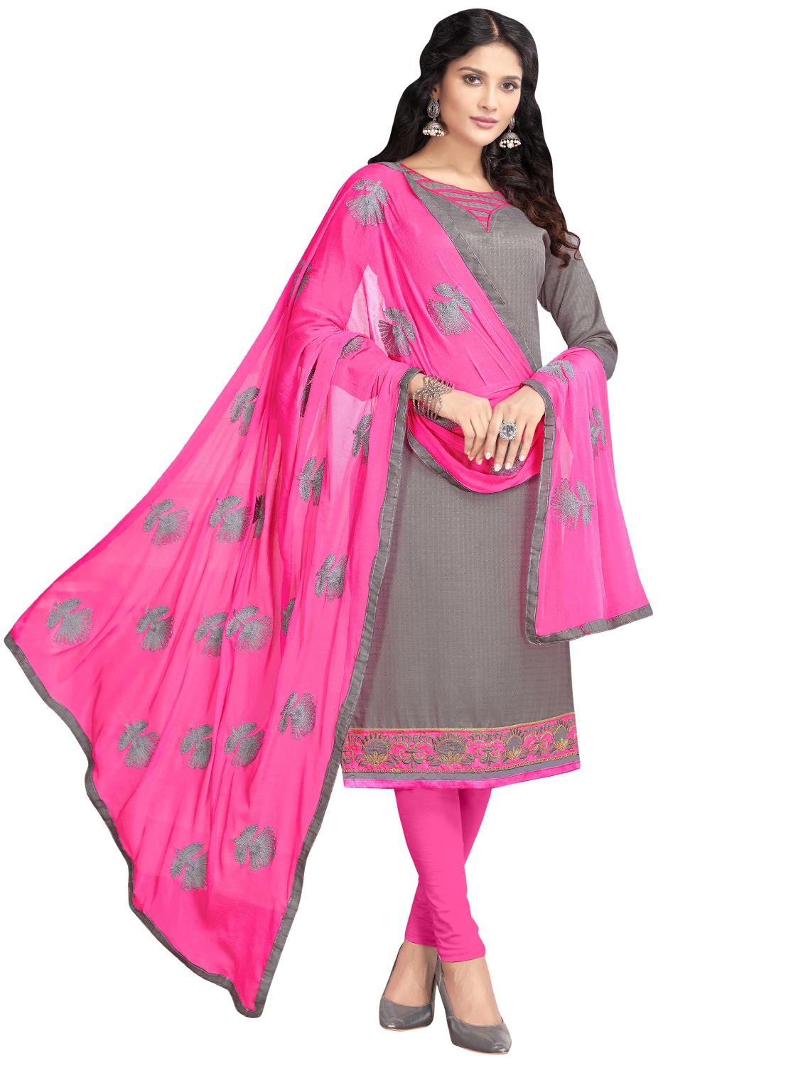 Embroidered semi-stitched churidaar suit - 15730038 - Zoom Image - 1