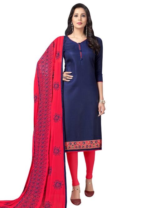 Embroidered semi-stitched churidaar suit - 15730039 - Standard Image - 1