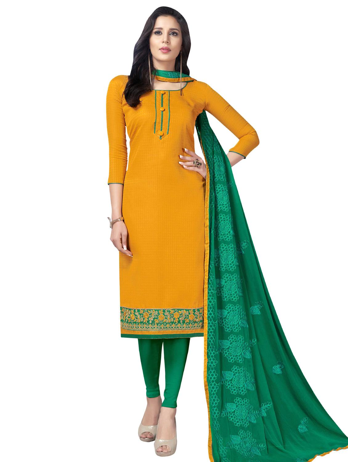 Embroidered semi-stitched churidaar suit - 15730041 - Zoom Image - 1