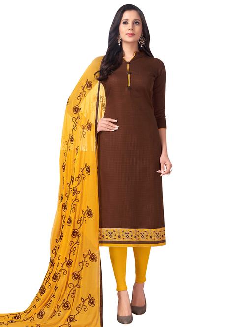 Embroidered semi-stitched churidaar suit - 15730042 - Standard Image - 1