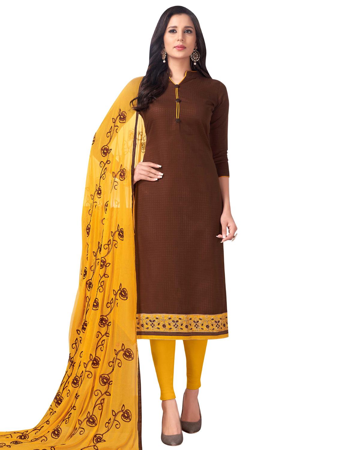 Embroidered semi-stitched churidaar suit - 15730042 - Zoom Image - 1