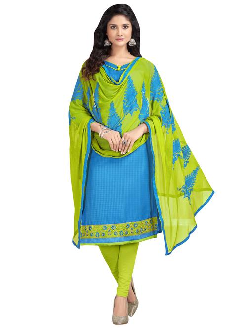 Embroidered semi-stitched churidaar suit - 15730043 - Standard Image - 1