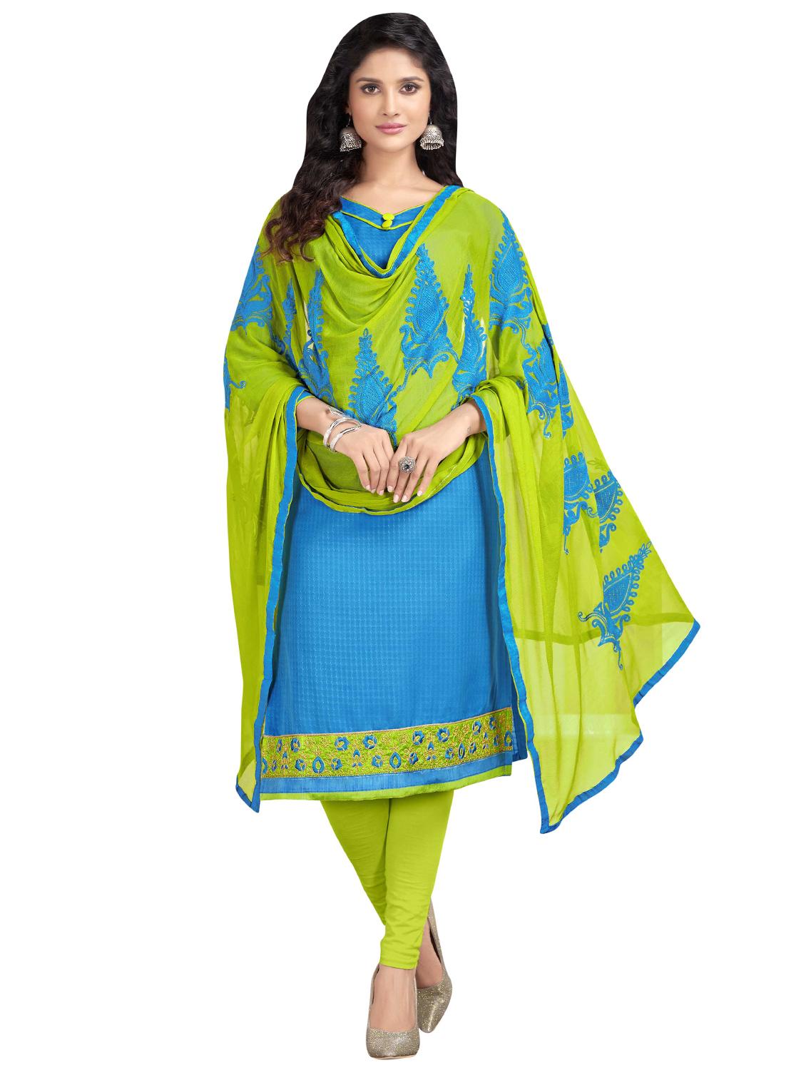 Embroidered semi-stitched churidaar suit - 15730043 - Zoom Image - 1