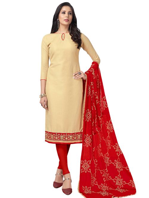 Embroidered semi-stitched churidaar suit - 15730044 - Standard Image - 1