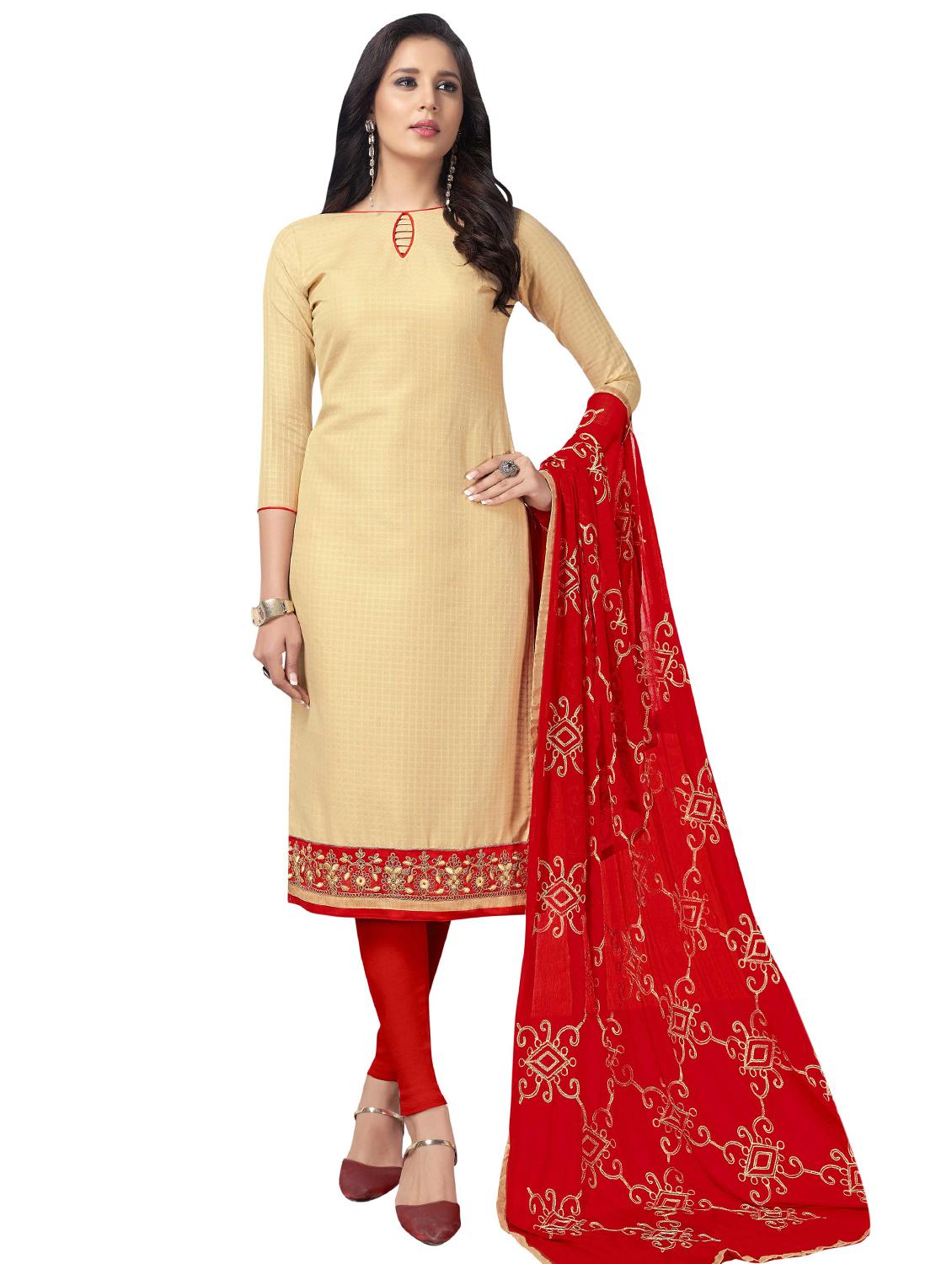 Embroidered semi-stitched churidaar suit - 15730044 - Zoom Image - 1