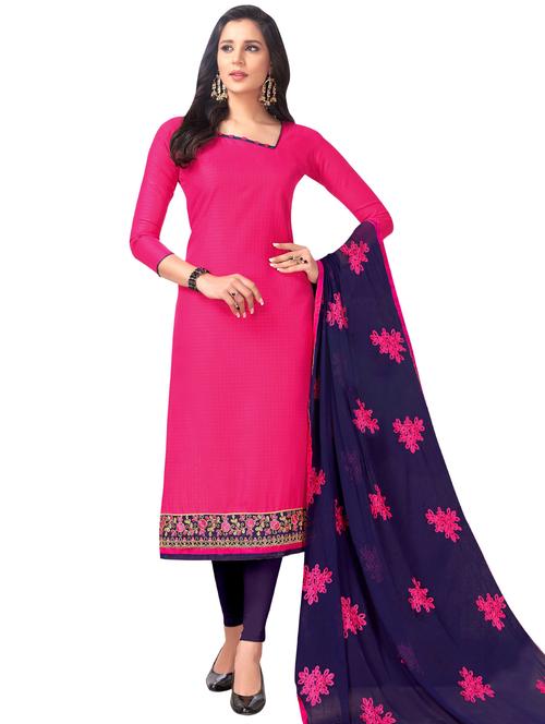Embroidered semi-stitched churidaar suit - 15730045 - Standard Image - 1