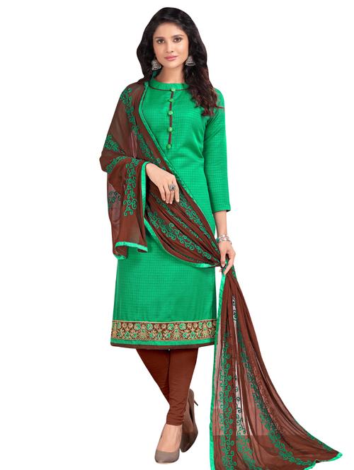 Embroidered semi-stitched churidaar suit - 15730046 - Standard Image - 1