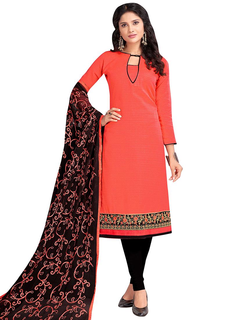 Embroidered semi-stitched churidaar suit - 15730048 - Zoom Image - 1