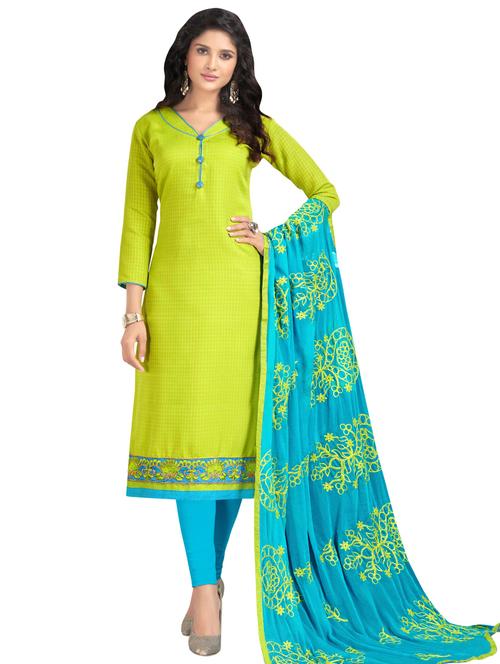 Embroidered semi-stitched churidaar suit - 15730049 - Standard Image - 1
