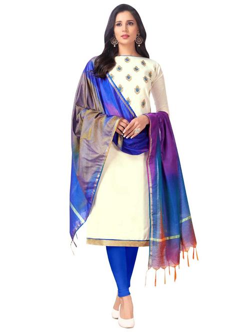 Embroidered semi-stitched churidaar suit - 15730050 - Standard Image - 1