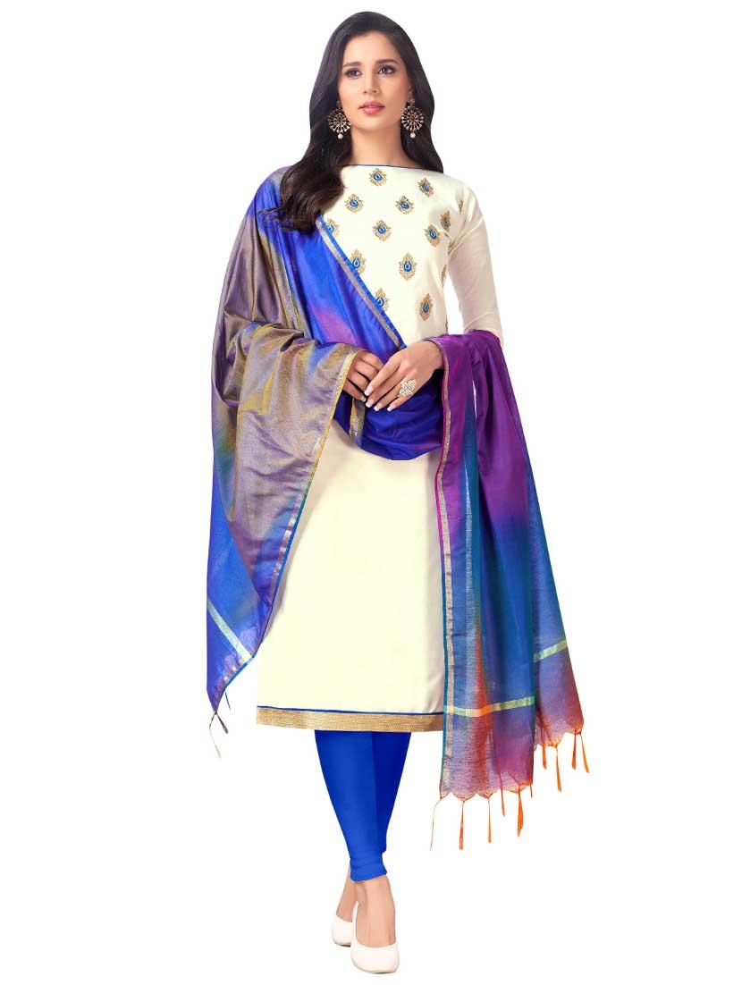 Embroidered semi-stitched churidaar suit - 15730050 - Zoom Image - 1