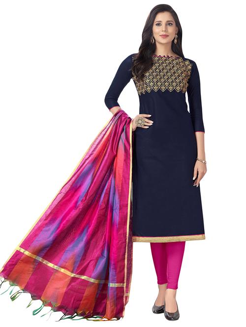 Embroidered semi-stitched churidaar suit - 15730053 - Standard Image - 1