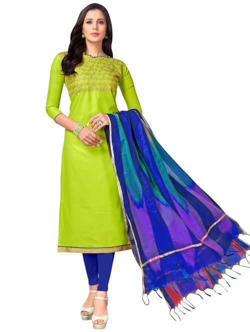 Embroidered semi-stitched churidaar suit - 15730057 - Standard Image - 1