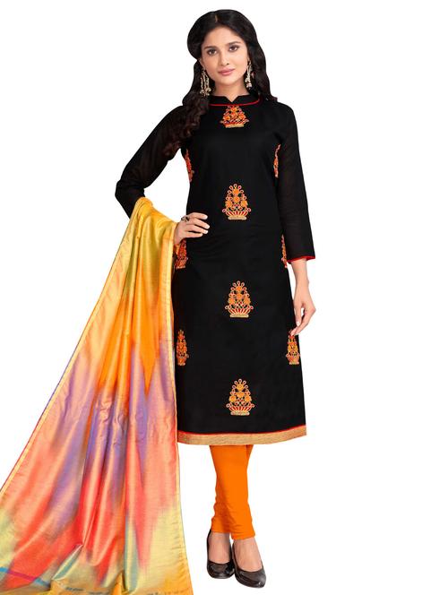 Embroidered semi-stitched churidaar suit - 15730061 - Standard Image - 1