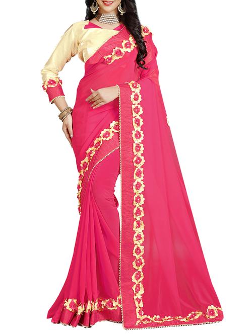 floral lace border saree with blouse - 15730062 - Standard Image - 1