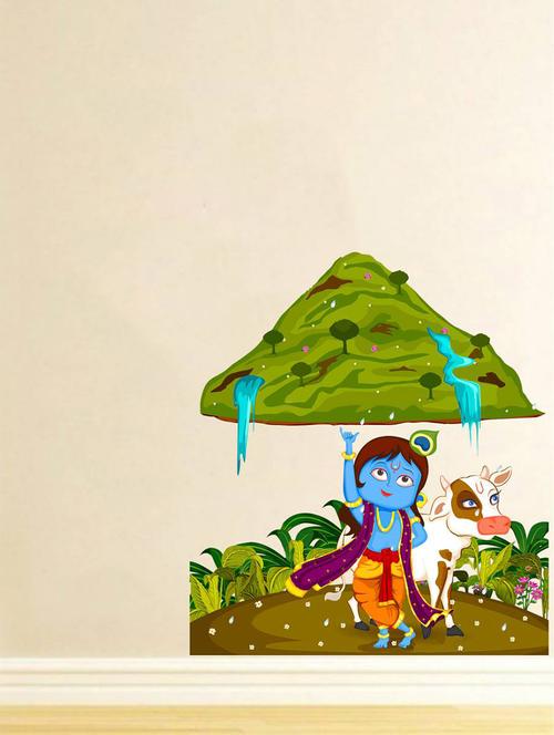 Wall Decals ' Krishna lifting Govardhan Hill in Forest ' Wall stickers (PVC Vinyl) - 15730234 - Standard Image - 1