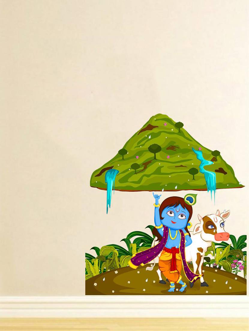 Wall Decals ' Krishna lifting Govardhan Hill in Forest ' Wall stickers (PVC Vinyl) - 15730234 - Zoom Image - 1