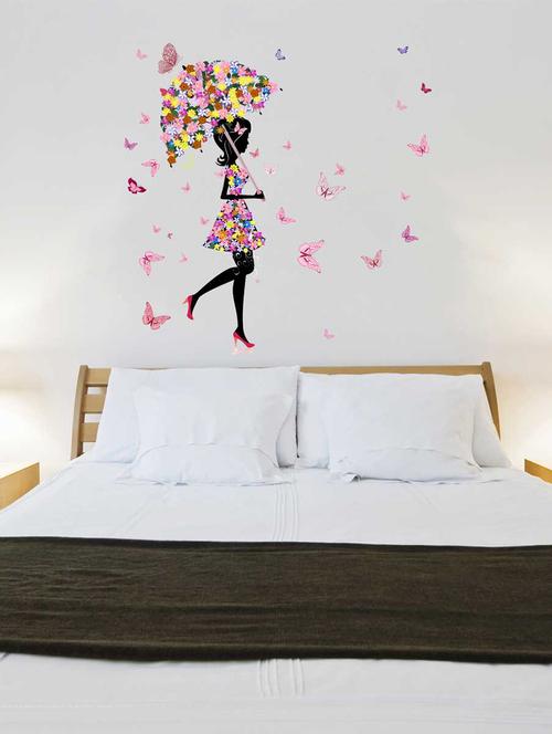 Wall Decals ' Girl Butterfly Umbrella Sticker ' Wall stickers (PVC Vinyl) - 15730236 - Standard Image - 1
