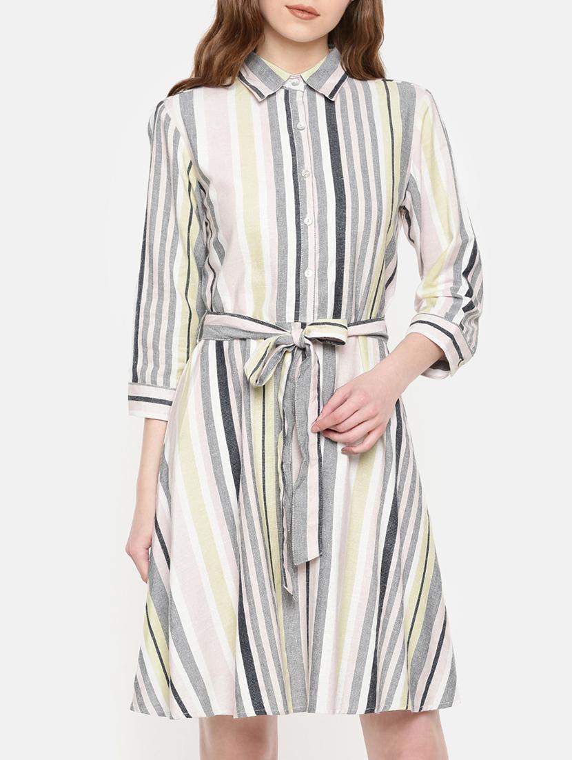 tie up waist striped a-line dress - 15730313 - Zoom Image - 1