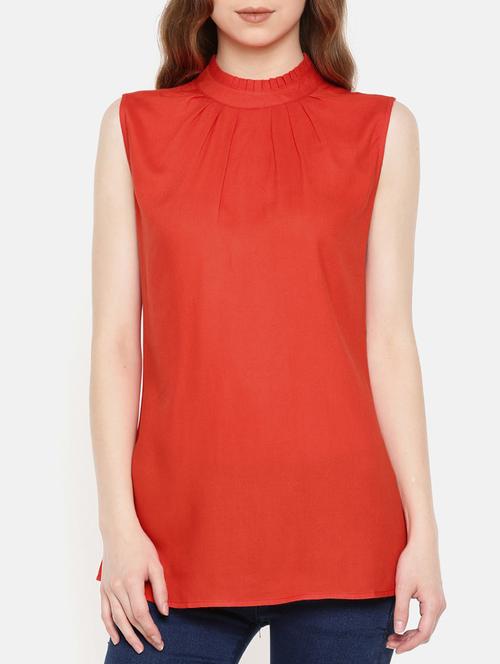 frill trim pleated neck top - 15730314 - Standard Image - 1