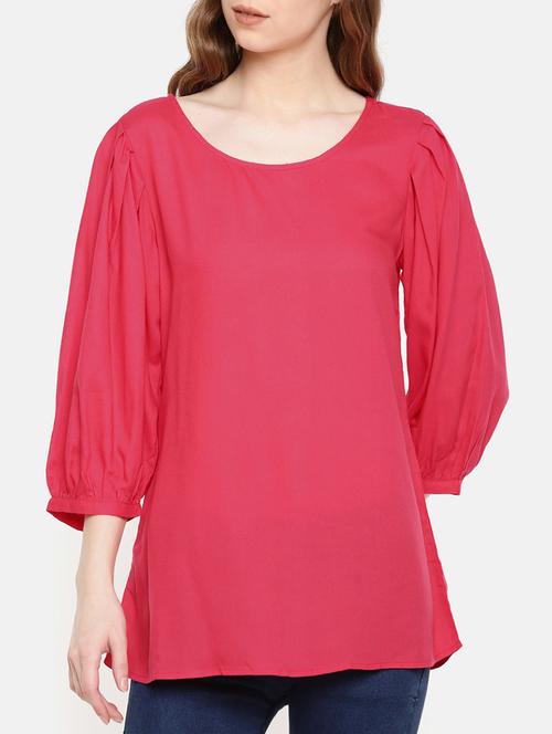 pleated sleeved round neck tunic - 15730315 - Standard Image - 1