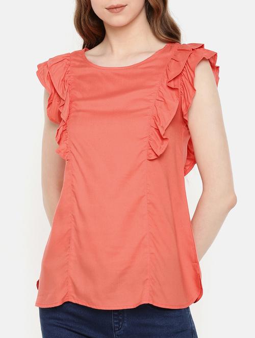 ruffled trim ruched detail top - 15730317 - Standard Image - 1