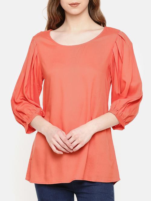 pleated sleeved round neck tunic - 15730318 - Standard Image - 1