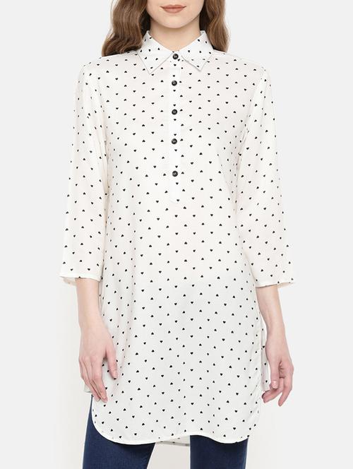 button detail heart print tunic - 15730326 - Standard Image - 1