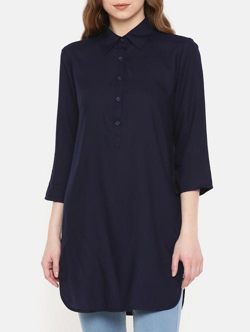 navy blue button detail tunic - 15730327 - Standard Image - 1