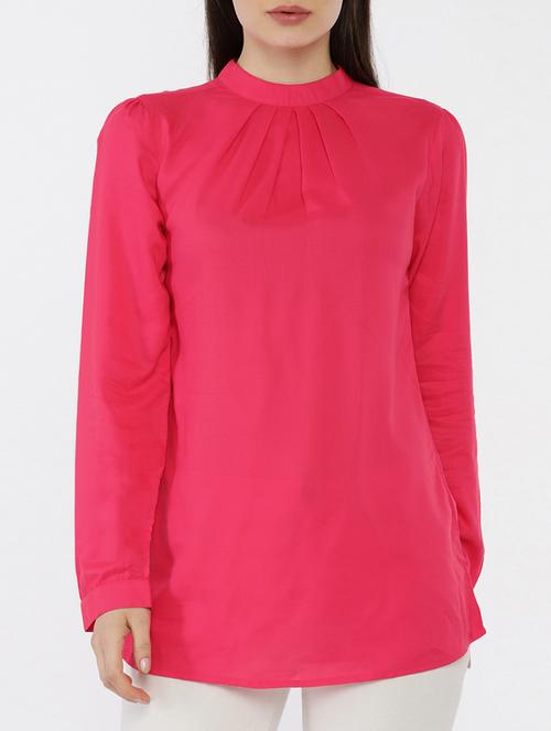 pleated mock neck tunic - 15730331 - Standard Image - 1