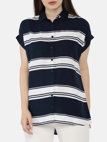button up striped high low tunic - 15730332 - Very Small Image - 1
