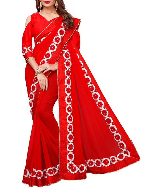 floral lace border saree with blouse - 15730336 - Standard Image - 1