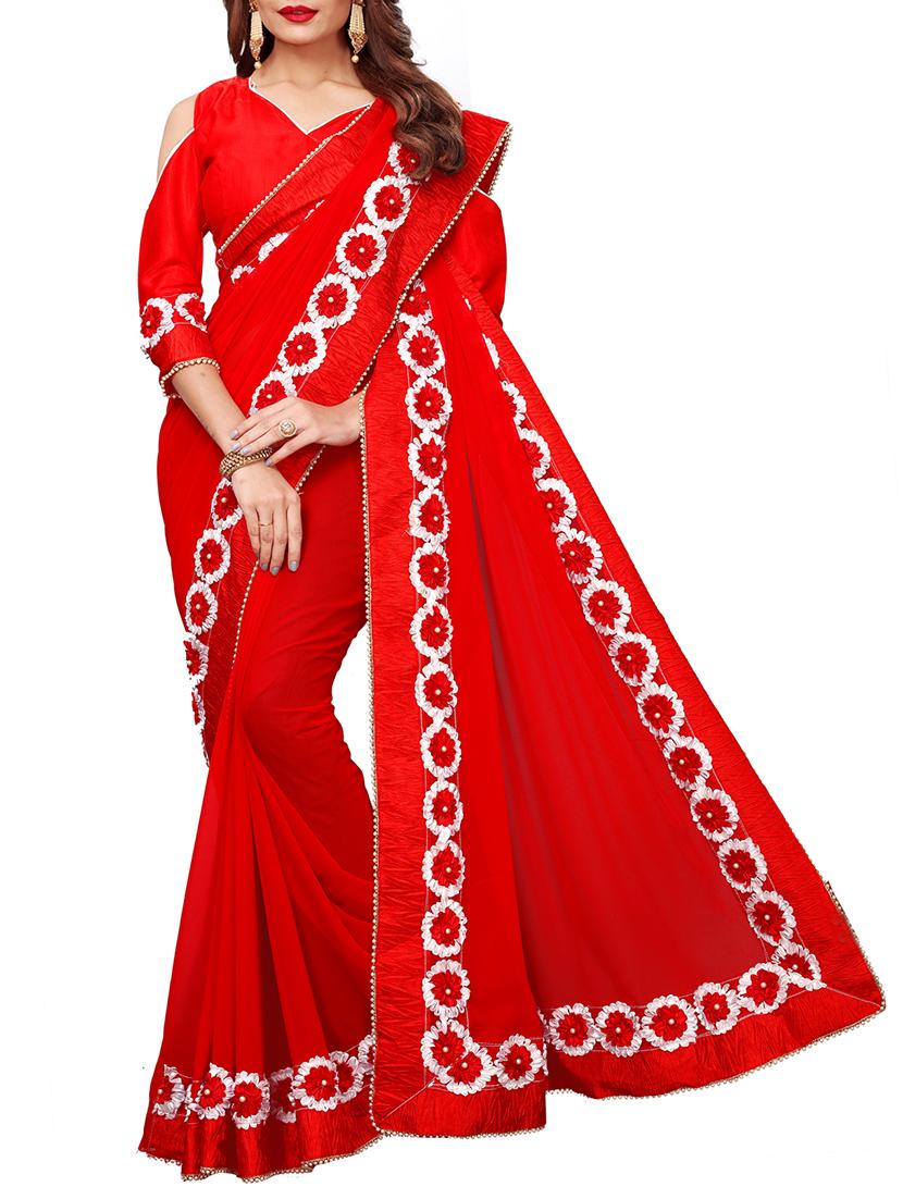 floral lace border saree with blouse - 15730336 - Zoom Image - 1