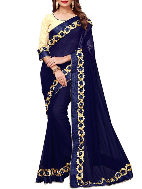 floral lace border saree with blouse - 15730344 - Standard Image - 1