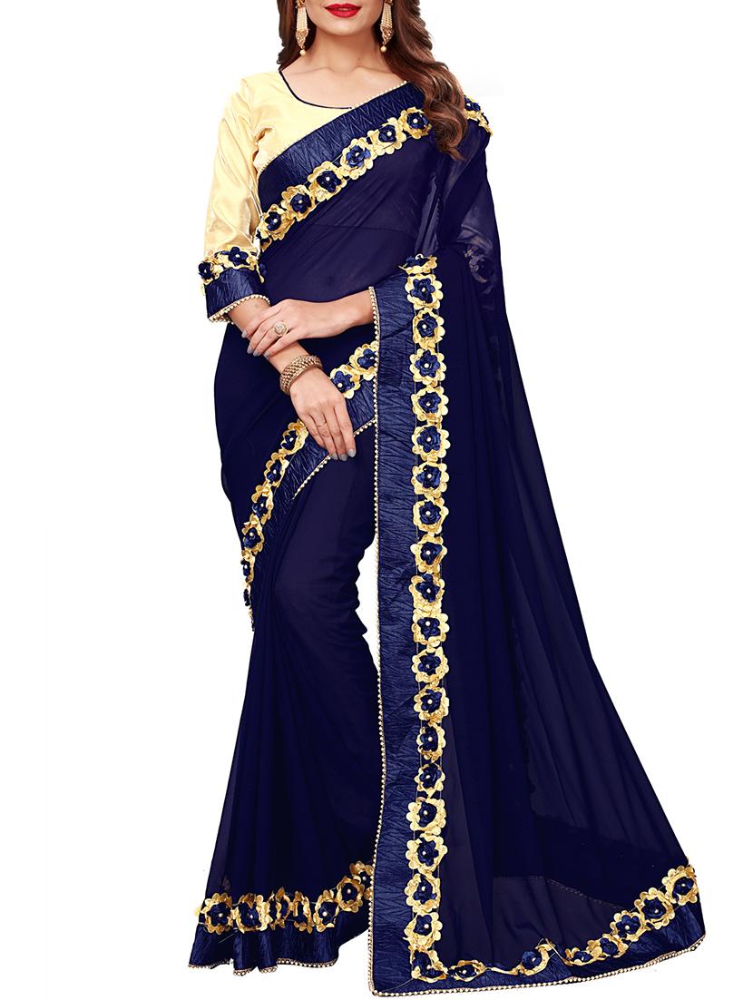 floral lace border saree with blouse - 15730344 - Zoom Image - 1