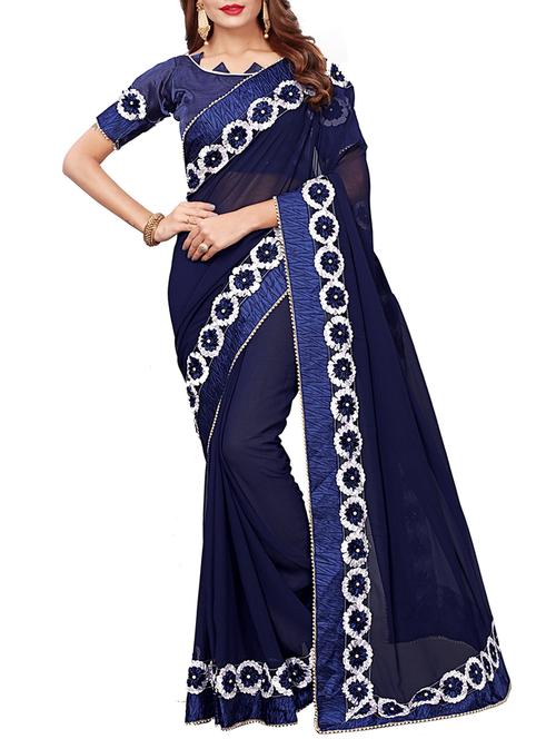 floral lace border saree with blouse - 15730346 - Standard Image - 1