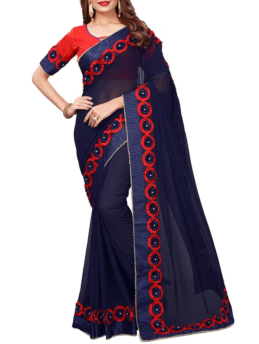 floral lace border saree with blouse - 15730347 - Zoom Image - 1
