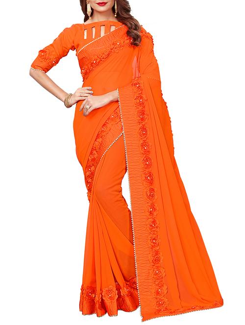 floral lace border saree with blouse - 15730348 - Standard Image - 1