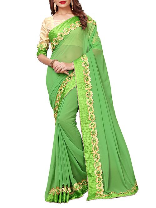 floral lace border saree with blouse - 15730364 - Standard Image - 1